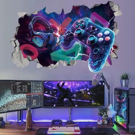 KAIRNE 3D Wall Sticker Gamer, Wall Sticker for Children's Room Boys, Colourful Gamer Poster, Gaming Wall Picture for Bedroom, Wall Sticker Boy Teenager, Video Game Wall Sticker for Teenager's Room