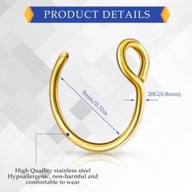 Lusofie 9 Stück Fake Nose Ring Gefälschter Nasenring Fakes Lippenring Fake Nasenpiercing Ring Edelstahl Fake Septum Aufsteckbarer Nasolabialring für Damen Herren Mädchen