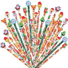 VEYLIN 32pcs Christmas Themed Pencil Set, Christmas Pencils with eraser tips Incentive Gift Christmas Stocking Stuffers for Children