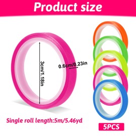 5 Rolls Highlight Strip Roll Coloured Transparent Tape Sticky Note Tape Fluorescent Coloured Tags Removable Fluorescent Coloured Tags for Reading Notes Making Teachers Students (6 mm x 5 m)