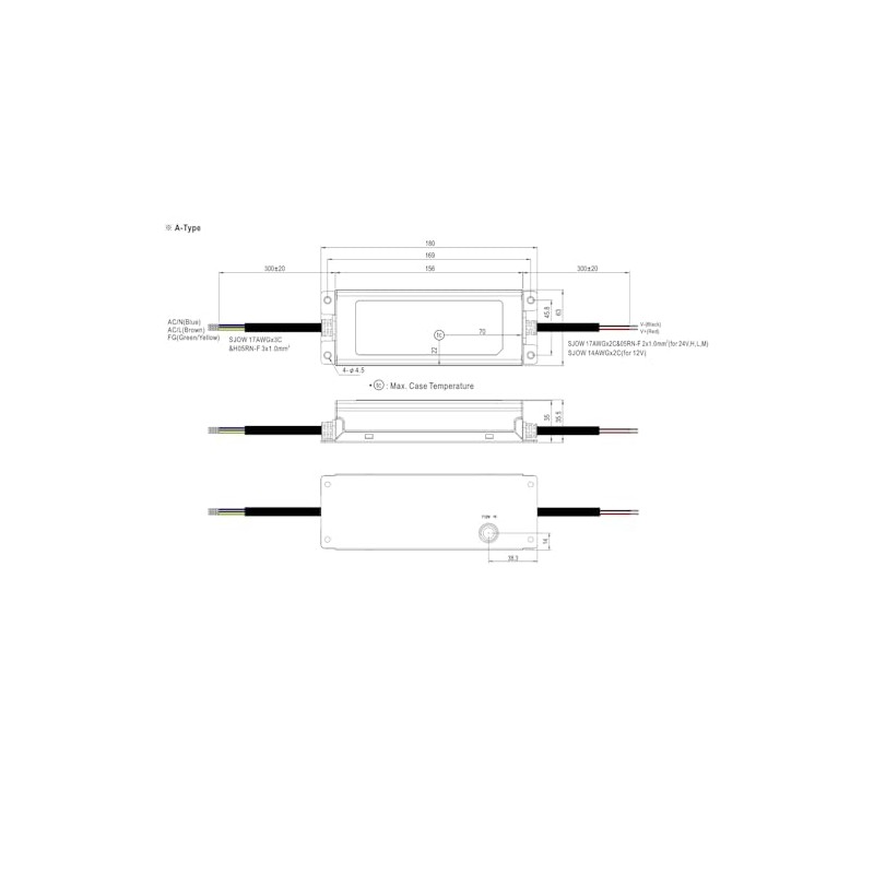 WITTKOWARE XLG-150-12-A IP67 Constant Power CV+CC LED Driver, Output 6.5