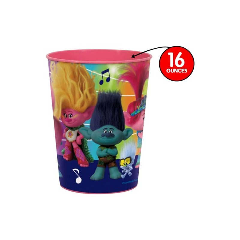 Multicolor Trolls Design Plastic Stadium Cup, 16 oz (1 Count)