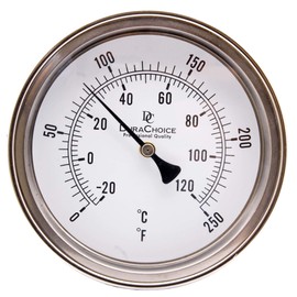 DuraChoice Industrial Bimetal Thermometer 3" Face x 2-1/2" Stem, 0-250°F, S.S. Case w/Calibration Dial