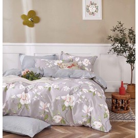Swanson Beddings Magnolia Floral 3-Piece 100% Cotton Bedding Set: Duvet Cover and Two Pillow Shams (Full)