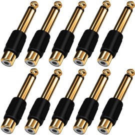 RUNCCI-YUN 10 Pieces 6.35 mm Male Mono TS to RCA RCA Female Interconnect Audio Adapter, RCA to 6.35 mm Audio Adapter, Gold-Plated RCA Female to 6.35 mm 1/4 Inch Mono Male Plug