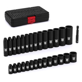 EMENTOL 1/4" Drive Impact Socket Set, 29 Pieces Deep & Shallow Socket Set, Metric 4-15mm, 12 Point CR-V, Includes Drill Bit Adapter