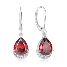 Oskani Dangle Drop Earrings for Women Teardrop Leverback January Birthstone Garnet Color Earrings 925 Sterling Silver 5A Cubic Zircon Jewelry Anniversary Birthday Christmas for Wife Her