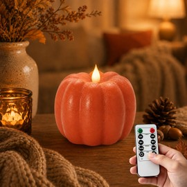 Fall Decoration for Home - Pumpkin Flameless Candles, Battery Powered LED Pumpkin Flickering Candle with Timer Remote Control, Thanksgiving Gifts, Autumn Farmhouse Rustic Harvest Decor (Orange)
