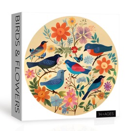 Vintage Bird Puzzles for Adults 1000 Pieces, Round Flower Jigsaw Puzzle Birds, Circle Plant Floral Jigsaw Puzzle Nature