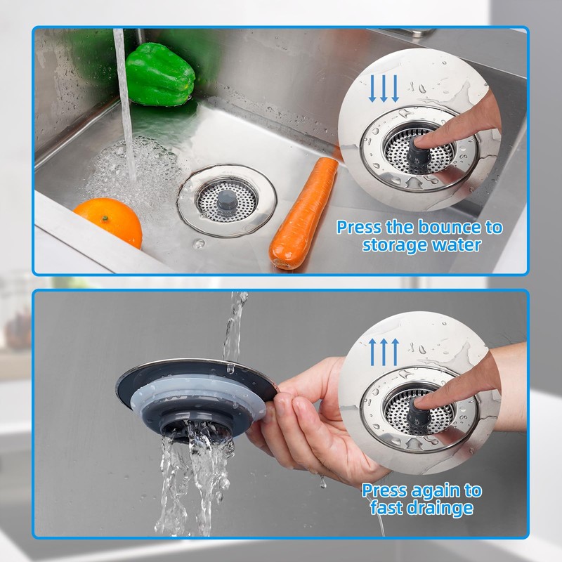 Hibbent Kitchen Sink Plug,Kitchen Sink Strainer and Stopper Combo,with 2