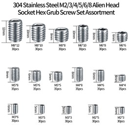 540 Pcs Grub Screw Assortment Set, Hex Socket Head Set Screws, Stainless Steel Threaded Fasteners for Door Handles, Lights, M2/M3/M4/M5/M6/M8 (540)