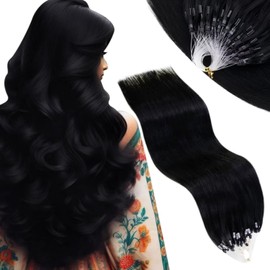 Vivien Micro Loop Hair Extensions Real Human Hair Black Hair Extensions Human Hair Micro Link Jet Black Micro Beads Human Hair Extensions For Women 50strands 50gram #1 18inch