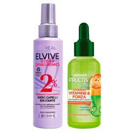 Garnier Fructis Vitamins and Strength Treatment Against Hair Loss Brittle Hair with Biotin and Vitamin C 125 ml + Elvive Hydra Hyaluronic Hair Serum Moisturising without Rinsing with Hyaluronic Acid