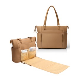 MOMINSIDE Neoprene Diaper Bag Tote, Diaper Bag Backpack,with 14 Pockets, Large Capacity Travel Baby Bag for Mom, Convertible Diaper Tote, Detachable Changing Pad,Brown