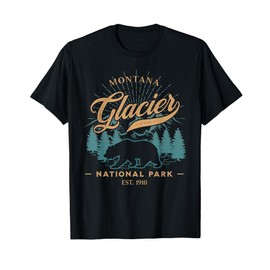 Vintage Glacier National Park Grizzly Bear Mountains Sunrise T-Shirt