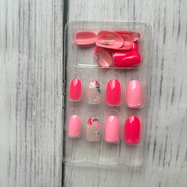 Flower Press on Nails Spring Fake Nails Short Almond False Nails with White White Blossoms Designs Pink Glue on Nails Spring Stick on Nails Summer Full Cover Cute Acrylic Nails Glossy Artificial Nails