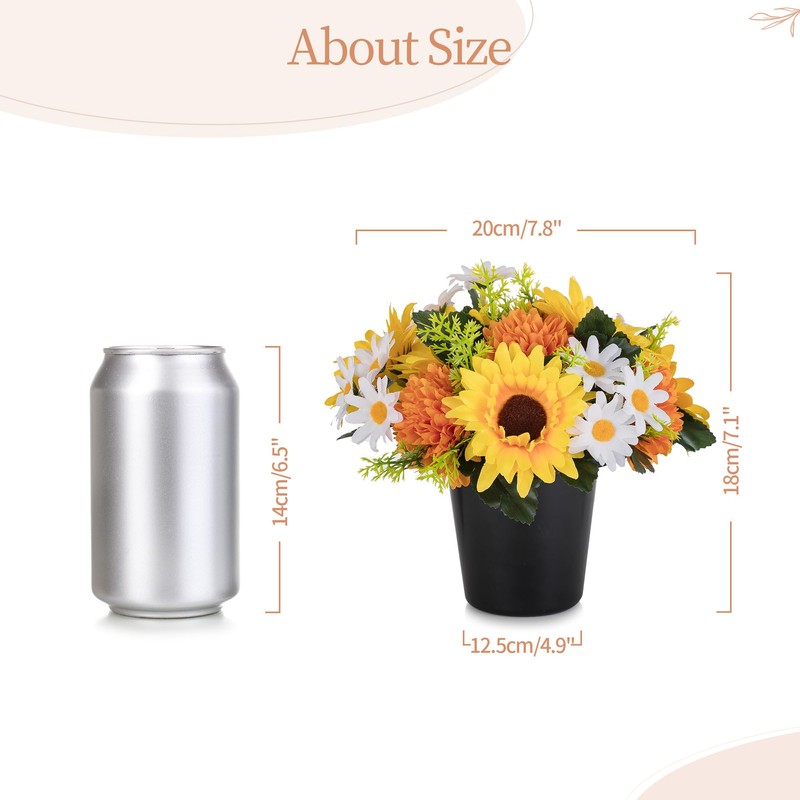 Memobloom Artificial Grave Flower Pots: 2 Pcs Graves Autumn Flowers