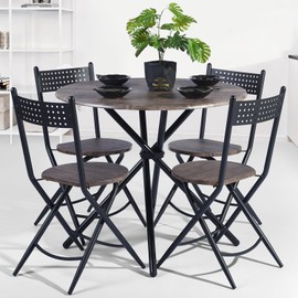 FurnitureR 31.5" Round Dining Table for 2-4 People, Vintage Wood Kitchen Table with Unique Intersecting Pedestal Base and Metal Legs for Home Office Living Room Kitchen, Brown