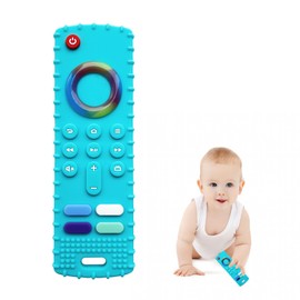 ROBBEAR Baby Teething Toys, Food Grade Silicone Teether for Babies 3 6 12 18 Months, Fire TV Stick Remote Shape Toddlers Chew Toys, Freezer BPA Free (FTV Green)
