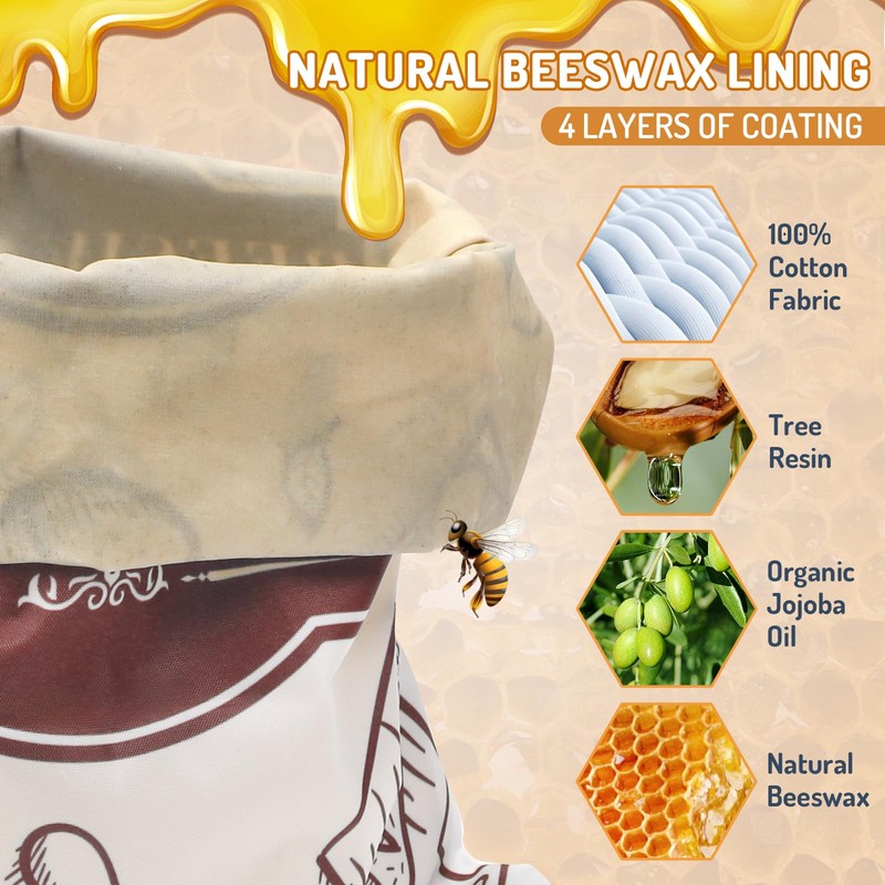 2-Pack Beeswax Bread Bags for Homemade Bread，Reusable Sourdough Storage Bags