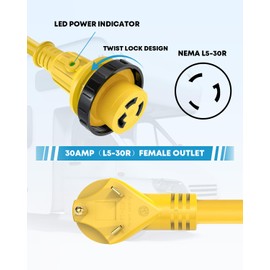 Kohree 30 Amp RV Power Extension Cord 50 ft with Grid Handle Heavy Duty, 30M/30F 90 Degree Locking Adapter, LED Indicator & 15M/30F Power Adapter(1875 W), 125V, 3750W, ETL Listed STW Wire