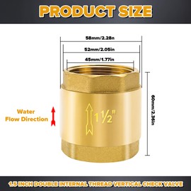 BHHTBB Brass Check Valve 1 1/2 Inch DN40 Backflow Preventer with Double-Sided Internal Thread, Rustproof and Waterproof for Washing Machine, Fountain, Garden, Pump, Barrel