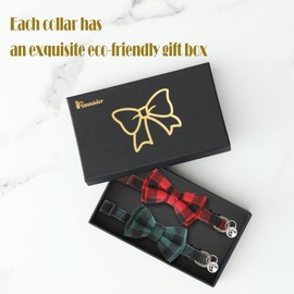 BANMODER Cat Collar Breakaway with Bells,Cute Cat Bow Tie,2 Pack Safety Plaid& Flower Kitten Collar for Girl Boy Male Cats (Red & Green)