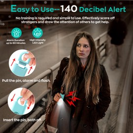 Fauxomor 140dB Personal Safety Alarm for Women, 3 Pack Safe Alarm Protection Keychain with Strobe Light & Low Battery Notice, Security Siren Self Defense for Seniors College Girls, Blue+Green+Pink