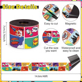 Tenceur Hero Magnetic Borders for Whiteboard Decoration, 48 ft x 2.76 Inch Magnetic Bulletin Board Border Roll for School Classroom Office Chalkboard Poster Board Decor