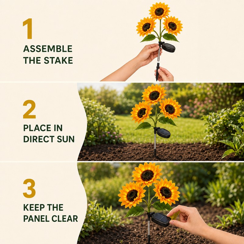 3-Head Solar Sunflower LED Garden Light with Warm Lighting