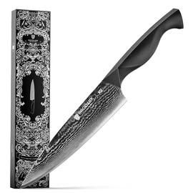 BRODARK Damascus Knife Set - Sharp Professional Kitchen Knife Set, Chef Knife Set with Ergonomic Full-Tang ABS Handle for Home, Restaurant (Dark Horse Series) - PCS: Serbian Chef Knife