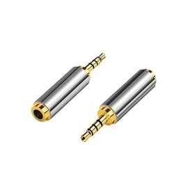 Stereo Mini Plug Converter Plug 2.5mm 4 Poles Male to 3.5mm 4 Pole (Female) Converter Adapter Gold Plated for Smartphones, Microphones, Tablets, CDs, Etc (2 Pack)
