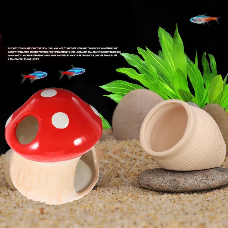 Mairuker Fish Tank Decor, Mushroom House Aquarium Decorations, Ceramic Betta