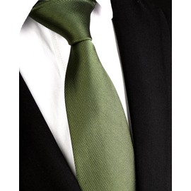 SIILLKEVIN Olive Green Solid Color Formal Necktie and Tie Clip Sets for Men