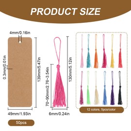 SOFPLATE 60Pcs 5.5 x 2In Blank Bookmarks Brown Cardstock Bookmarks with Tassel Kraft Paper Blank Book Mark Making Kits for DIY Gift Tags Crafts Art Projects Party Birthday Favor Wedding Decoration