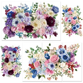 BEUNITONE 6 Sheets Watercolor Flower Rub on Transfers for Furniture Vivid Roses Decor Transfer Stickers Waterproof Colorful Furniture Iod Transfers for Scrapbooking Wood DIY Home Decor 6"x12"