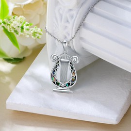 YFN Lyre Necklace Sterling Silver Apollo Lyre Pendant Music Jewellery Gift for Women Girls, Sterling Silver, No Gemstone
