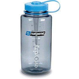 Nalgene Tritan Wide Mouth BPA-Free Water Bottle, 32 Oz, Grey w Blue