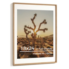 RICHFOCUS 18x24 Picture Frame USA-Sourced Natural Oak Solid Wood Photo Frame Handcrafted Rounded Corner Wooden Frame with Real Glass Display Photos 16x20 with Mat or 18x24 Without Mat
