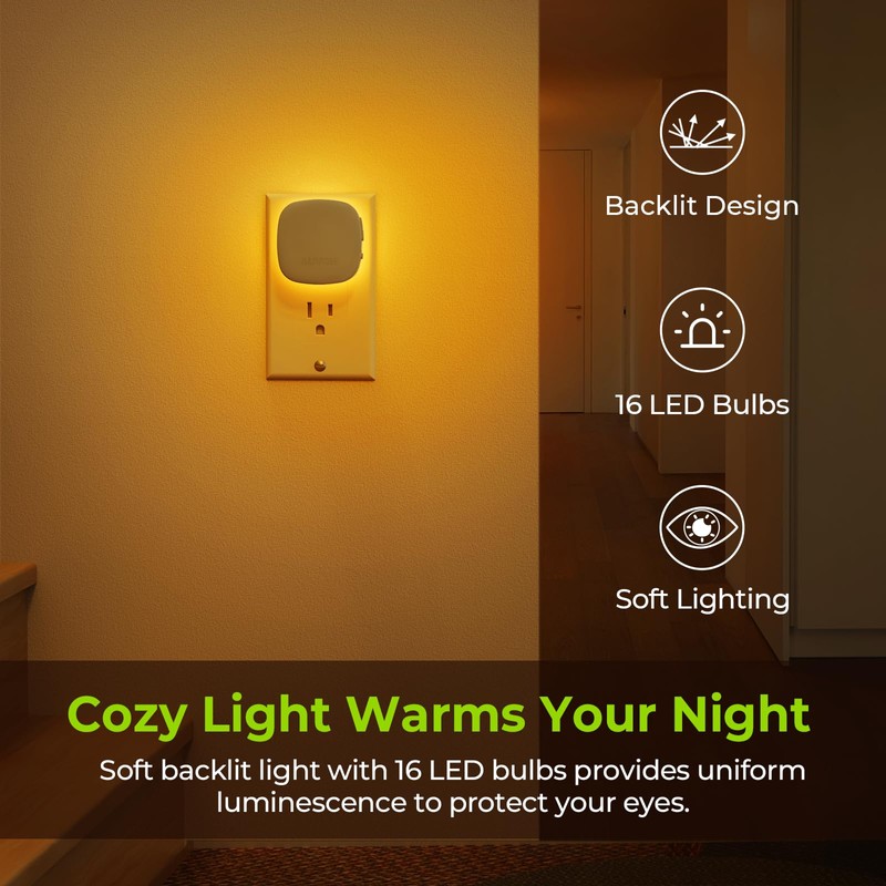 AUVON Plug-in LED Backlit Night Light with Motion Sensor &