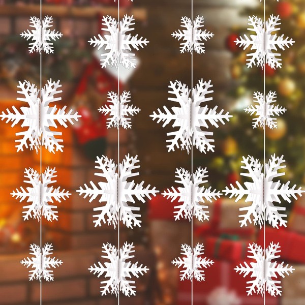 QUACOWW 3 Pack Christmas Hollow Snowflake Hanging Paper White Christmas