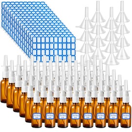 ZHWKMYP 80 Pcs Nasal Spray Bottle Empty, Brown Glass Refillable Fine Mist Nasal Spray Bottles with 16 Funnels and 16 Labels (30ML/1oz)