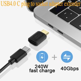 QIANRENON 240W USB C 4.0 Male to Female Adapter 40Gbps USB4.0 Type C Plug to Socket Connector PD240W/50V Charging, for 8K@60Hz 4K@120Hz Audio/Video, Smartphone,Tablet,Laptop,Steam Deck, 2Pcs