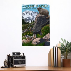 Lantern Press 12x18 Inch Metal Sign, Mount Rainier National Park, Washington, Marmots