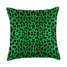 Atteestude Green Leopard Cat Animal Print Throw Pillow, 18x18, Multicolor