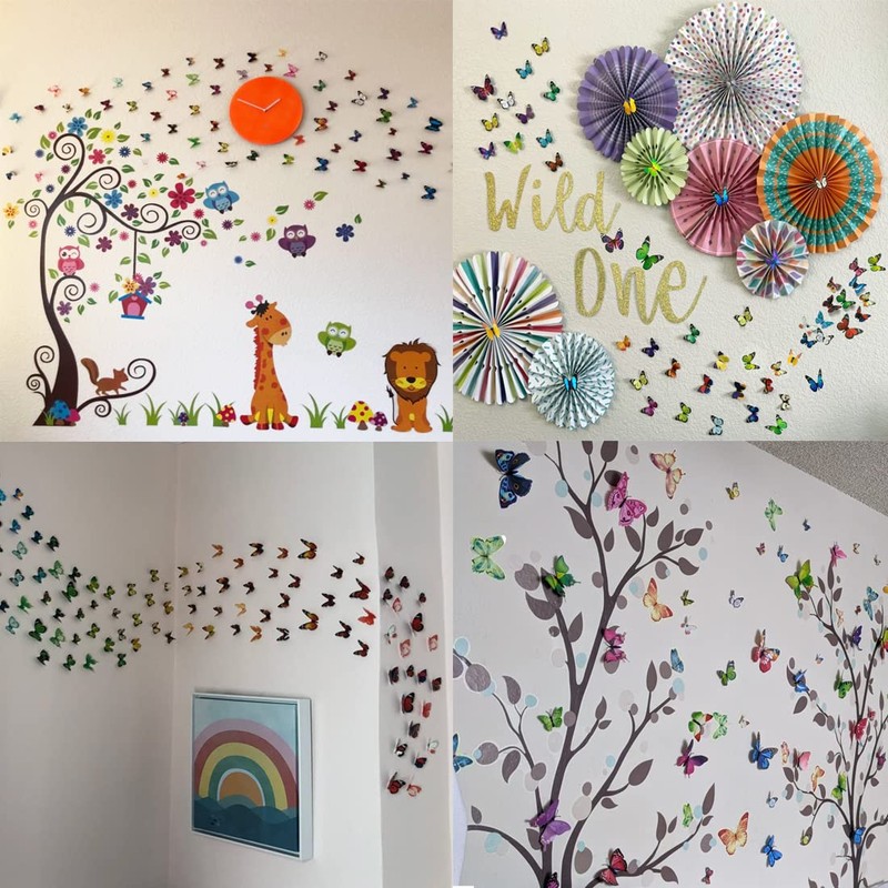 Heansun 80 PCS Butterfly Wall Decor Waterproof Removable Reusable Wings