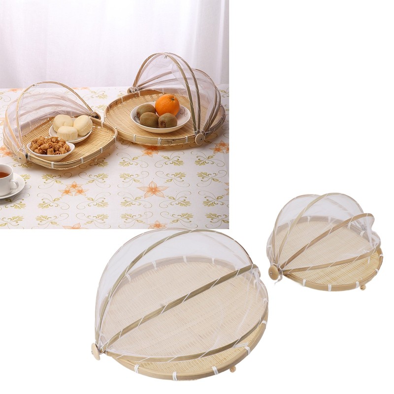 2Pcs Food Serving Tent Basket Fly Skeeter Insect Resistant Bamboo