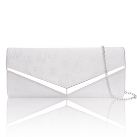 Larcenciel Women's Clutches, Silver Evening Clutch Bag w/Detachable Chain, Elegant Embossed Printed Handbag Satin Envelope Crossbody Bag, Ladies Shoulder Bag for Wedding, Party, Prom, Dinner 25x11x5cm
