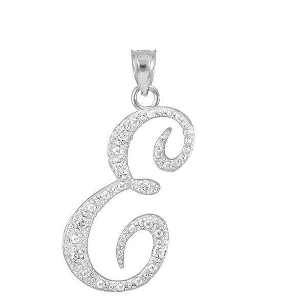 925 Sterling Silver CZ Script Initial Letter E Charm Pendant