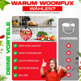WoonFux® Salad Spinner with Practical Folding Handle - Salad Spinner with Minimal Force Application by Pressure - Foldable Salad Spinner for Your Kitchen Comfort (Red)